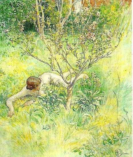 Carl Larsson naken flicka under prunusbusken Norge oil painting art